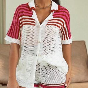 SHEIN Red and Pink Striped Knit Set